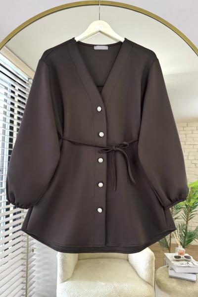 V Yaka Scuba Ceket Acı Kahve