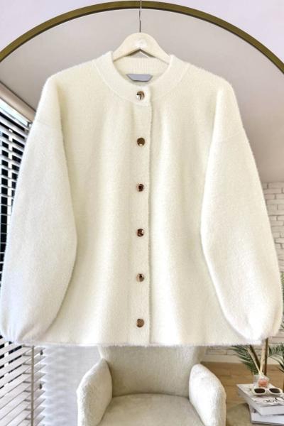 Çıt Çıt Düğmeli Ceket Ekru