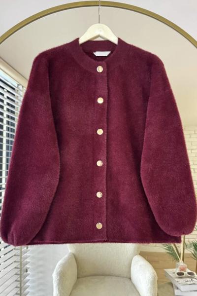 Çıt Çıt Düğmeli Ceket Bordo
