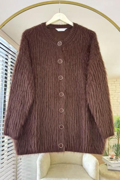 Bisiklet Yaka Sakallı Hırka Acı Kahve