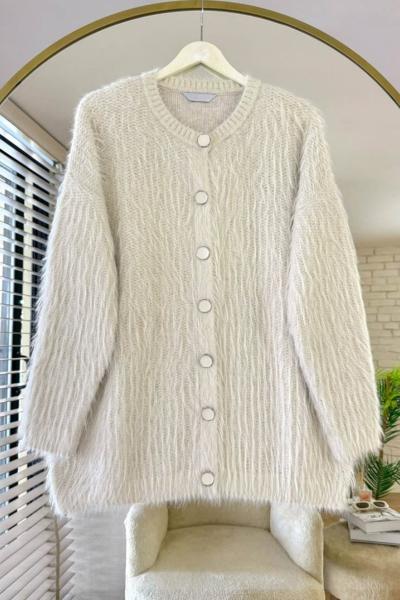 Bisiklet Yaka Sakallı Hırka Bej