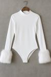 Balıkçı Yaka Kürk Detaylı Body Beyaz