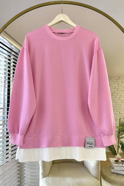 Eteği Piliseli Oversize Tunik Pembe