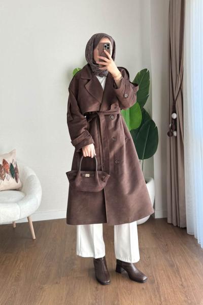 Rüzgarlıklı Süet Kaban Acı Kahve