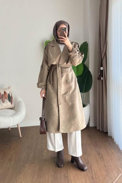 Rüzgarlıklı Süet Kaban Vizon