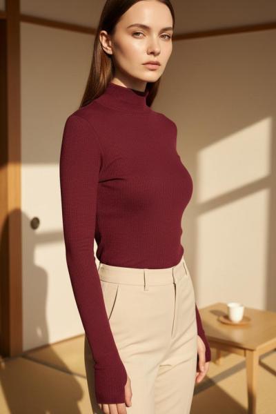 Balıkçı Yaka Parmak Geçmeli Body Bordo