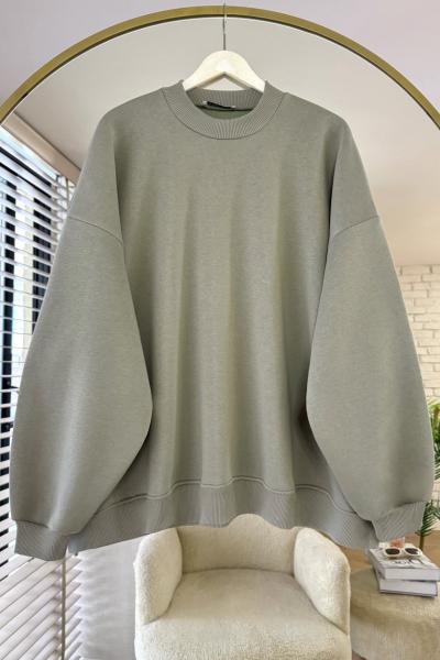 Oversize Üç İplik Sweathirt Yeşil