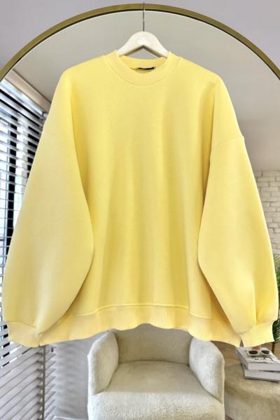 Oversize Üç İplik Sweathirt Sarı