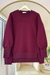 Önü Yırtmaçlı Parçalı Sweatshirt Bordo