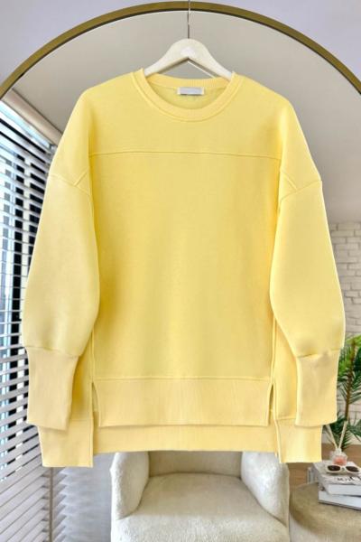 Önü Yırtmaçlı Parçalı Sweatshirt Sarı
