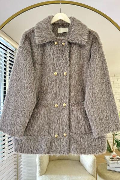 Düğme Detaylı Cepli Ceket Vizon