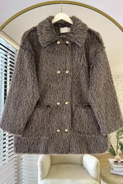 Düğme Detaylı Cepli Ceket Kahverengi