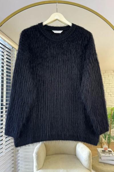 Oversize Sakallı Kazak Siyah