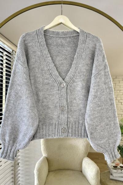 V Yaka Aura Hırka Gri