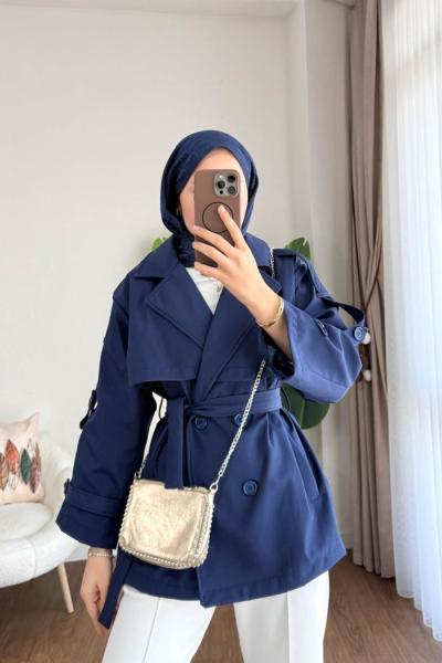 Apoletli Bondit Trençkot Lacivert