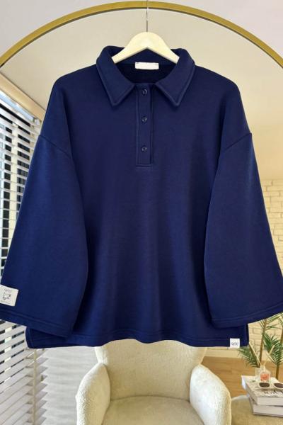 Polo Yaka Armalı Sweatshirt Lacivert