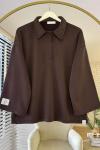 Polo Yaka Armalı Sweatshirt Kahverengi