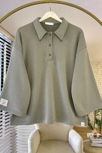 Polo Yaka Armalı Sweatshirt Yeşil