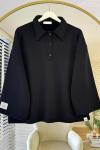 Polo Yaka Armalı Sweatshirt Siyah