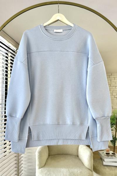 Önü Yırtmaçlı Parçalı Sweatshirt Bebe Mavisi