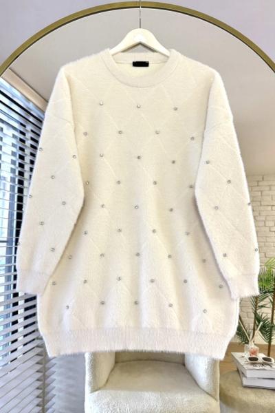 Angora Taşlı Tunik Krem