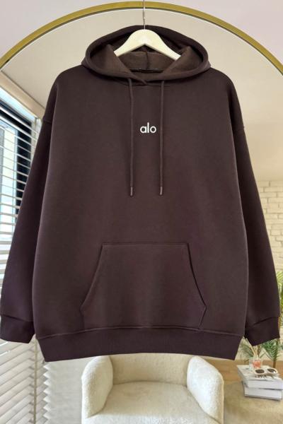 Alo Baskılı Sweatshirt Kahverengi