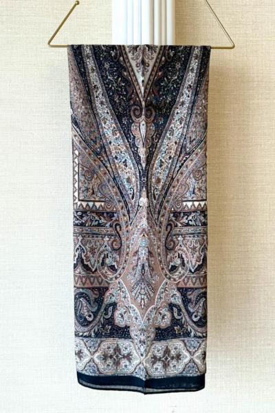 Kehribar Etnik Desenli Şal Siyah