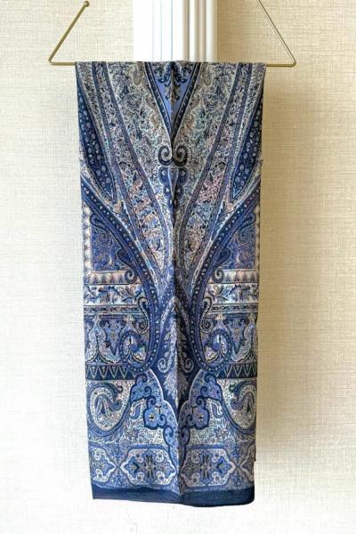 Kehribar Etnik Desenli Şal Lacivert