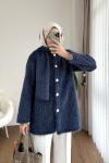 Gold Düğmeli Atkılı Ceket Lacivert