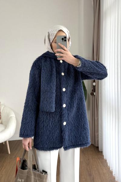 Gold Düğmeli Atkılı Ceket Lacivert