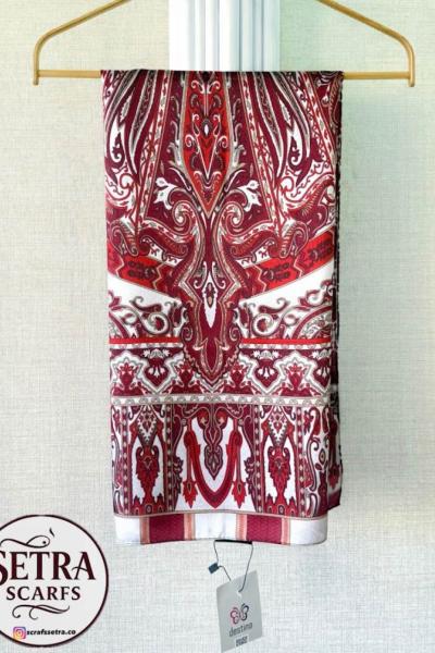 Etnik Desenli Janjan Şal Koyu Kırmızı