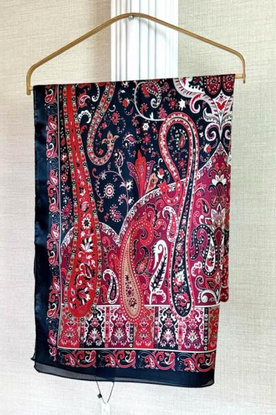 Etnik Desenli Janjan Şal (A) Kırmızı Siyah