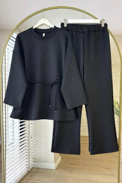 Taş Baskılı Scuba Takım Siyah