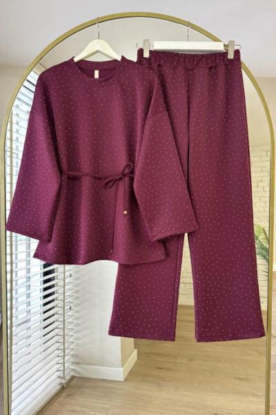 Taş Baskılı Scuba Takım Bordo