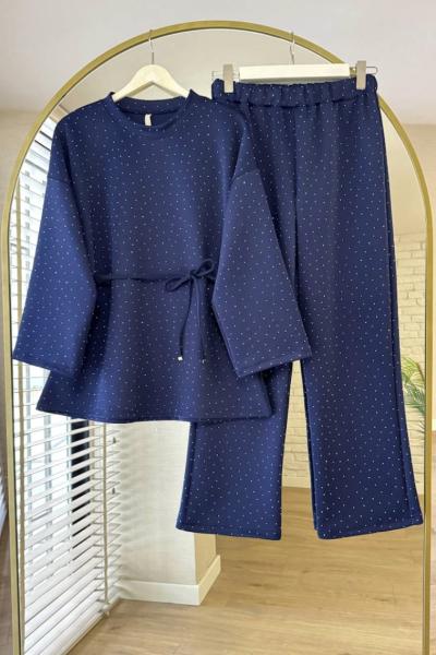 Taş Baskılı Scuba Takım Lacivert