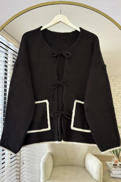 Bağcıklı Yoshiko Hırka Koyu Kahverengi