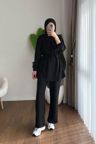 Juan Kolu Bağcıklı Takım Siyah