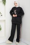 Leopar Desenli Modal Takım Siyah