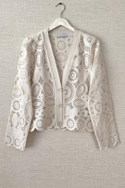 Nakışlı Tül Hırka Krem