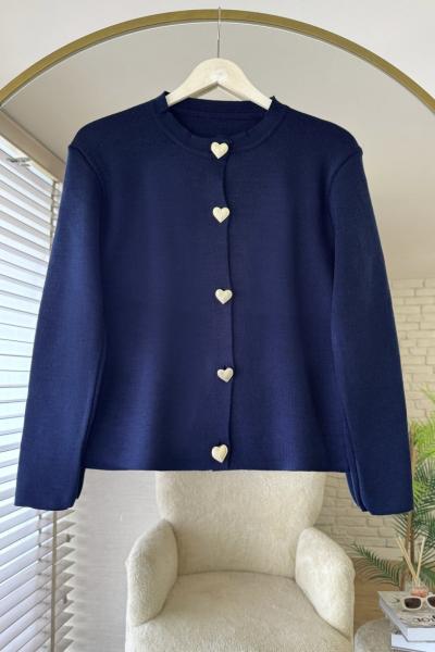 Kalp Düğmeli Hırka Lacivert