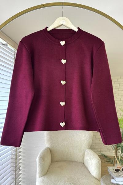 Kalp Düğmeli Hırka Bordo