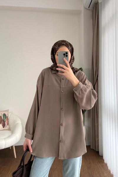 Robalı Gabardin Gömlek Kahverengi