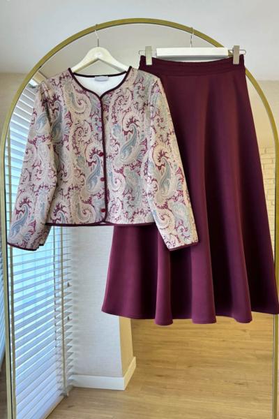 Etnik Desenli Etekli Takım Bordo