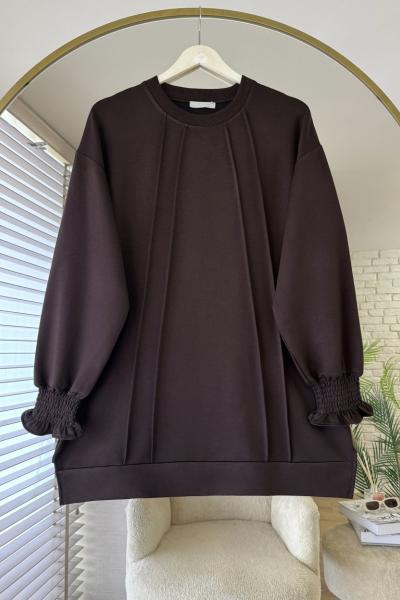 Kolları Gipeli Tunik Acı Kahve