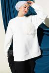 Kürk Cepli Scuba Sweatshirt Beyaz
