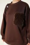 Kürk Cepli Scuba Sweatshirt Acı Kahve