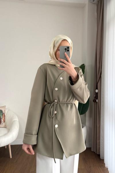 Duble Kol Asimetrik Düğmeli Ceket Yeşil