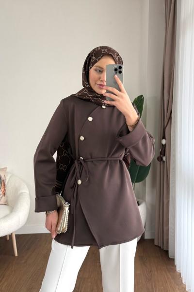 Duble Kol Asimetrik Düğmeli Ceket Acı Kahve