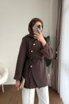 Duble Kol Asimetrik Düğmeli Ceket Acı Kahve