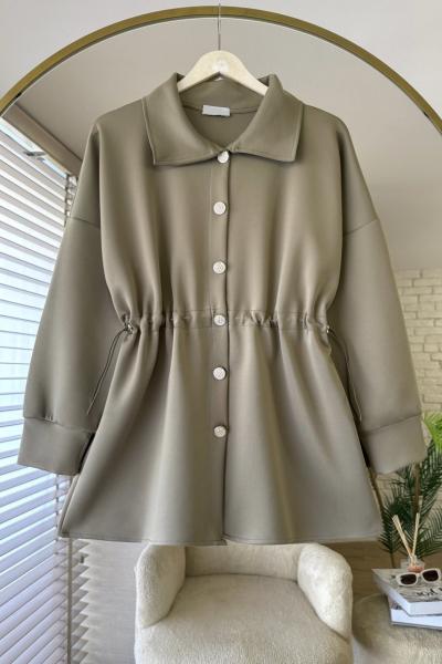 Beli Büzgülü Düğmeli Ceket Yeşil